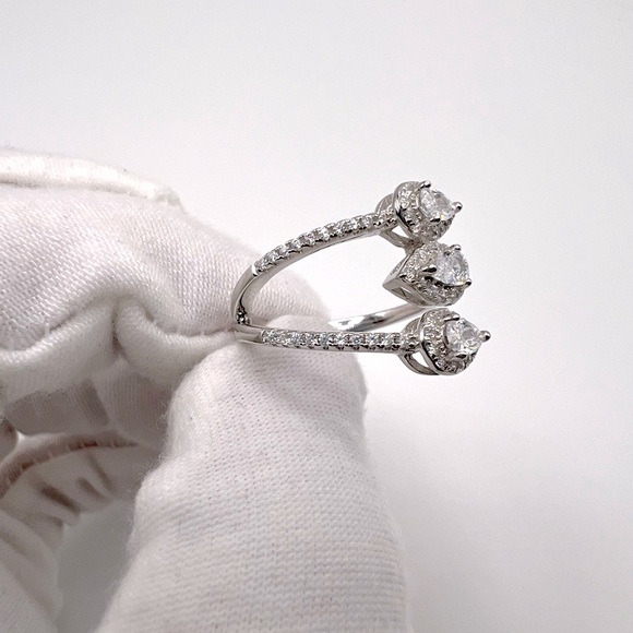 Halo Triple Pear .925 Sterling Silver Wrap Design Cz Ring - Picture 9 of 15